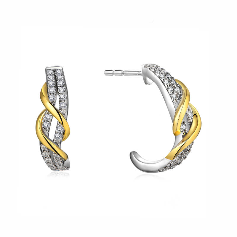 Two Tone Moissanite Twisted Pave Earrings In Sterling Silver