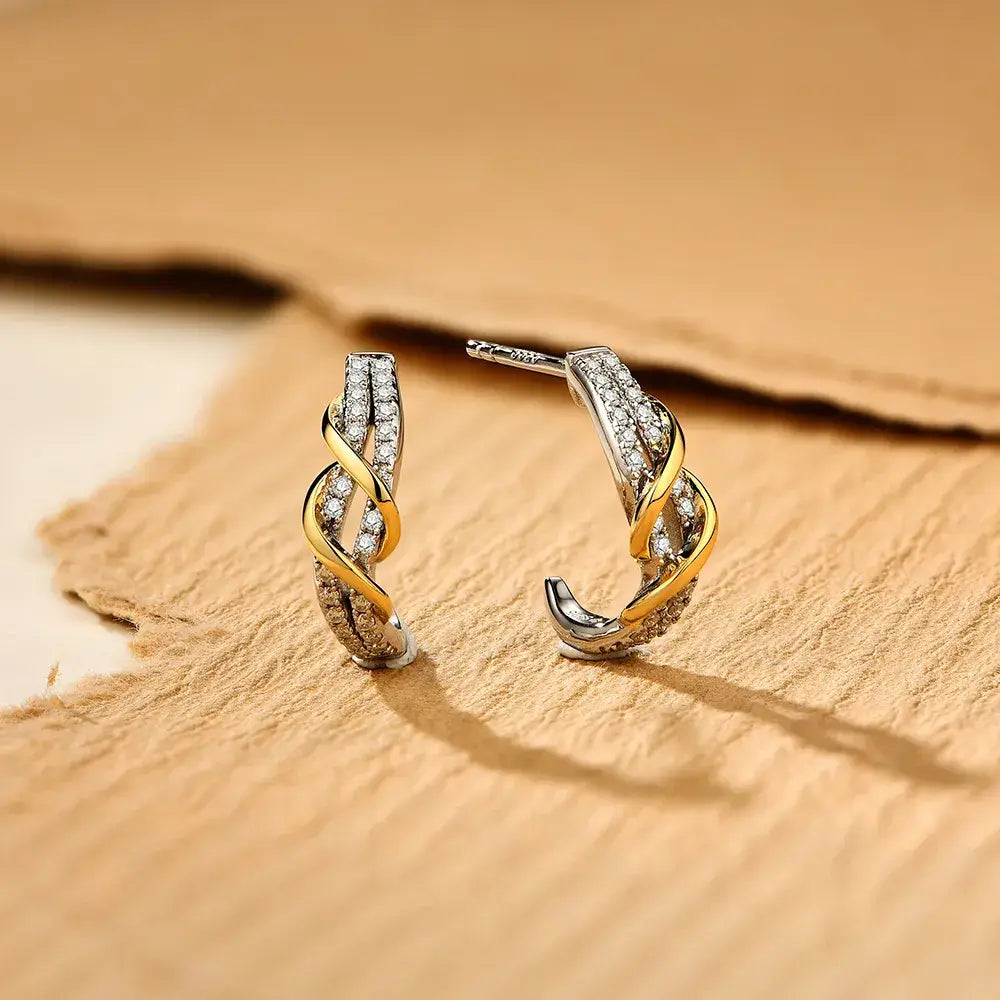 Two Tone Moissanite Twisted Pave Earrings In Sterling Silver