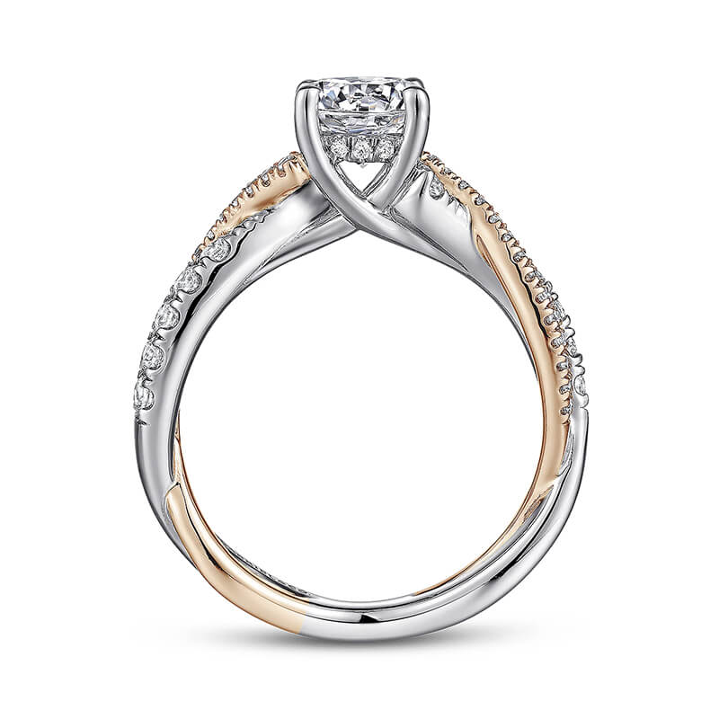 Rose Gold Two Tone Moissanite Twisted Vine Pave Engagement Ring