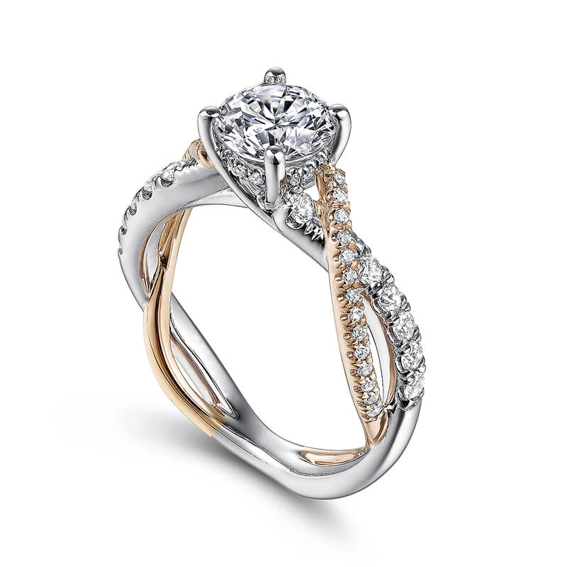 Rose Gold Two Tone Moissanite Twisted Vine Pave Engagement Ring