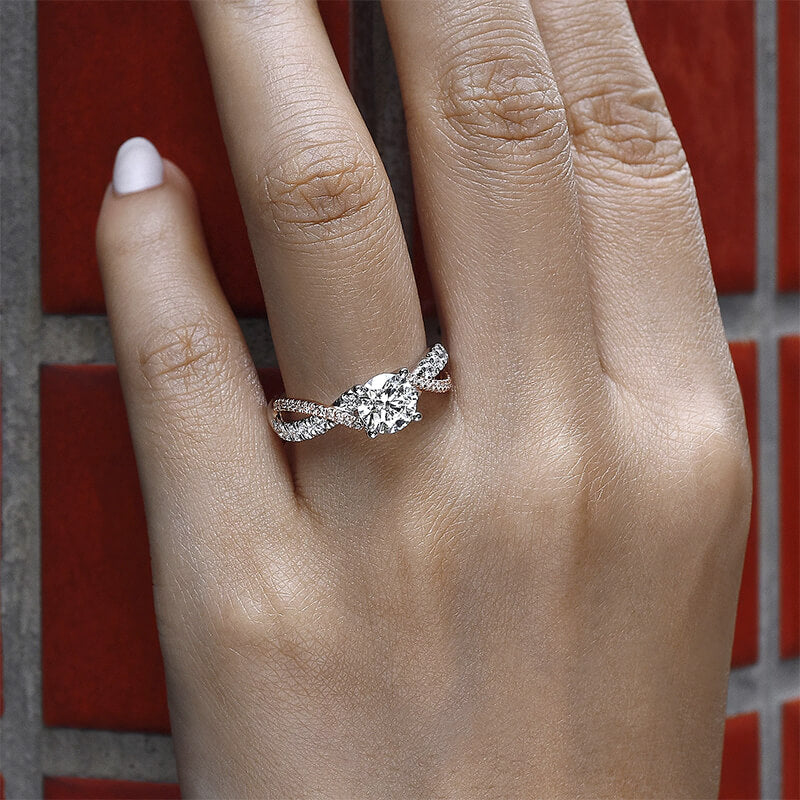 Rose Gold Two Tone Moissanite Twisted Vine Pave Engagement Ring