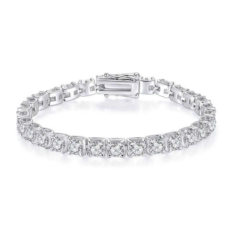 Round Moissanite Sterling Silver Bracelet